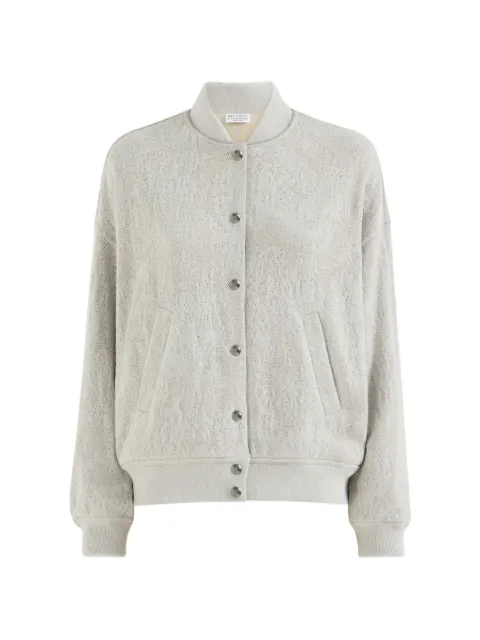 Brunello Cucinelli lace flowers jersey sweatshirt in sparkling virgin wool and cashmere with Monili Grey MG963B2Y06C3996