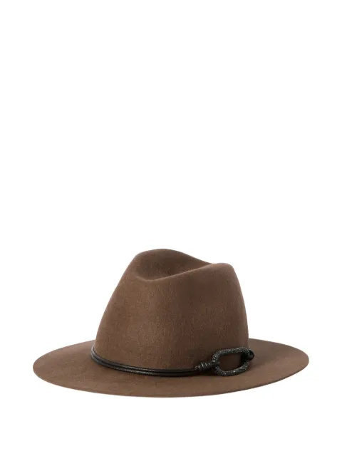 Brunello Cucinelli felt fedora with leather and monili band hat Brown MCAP90233C2870