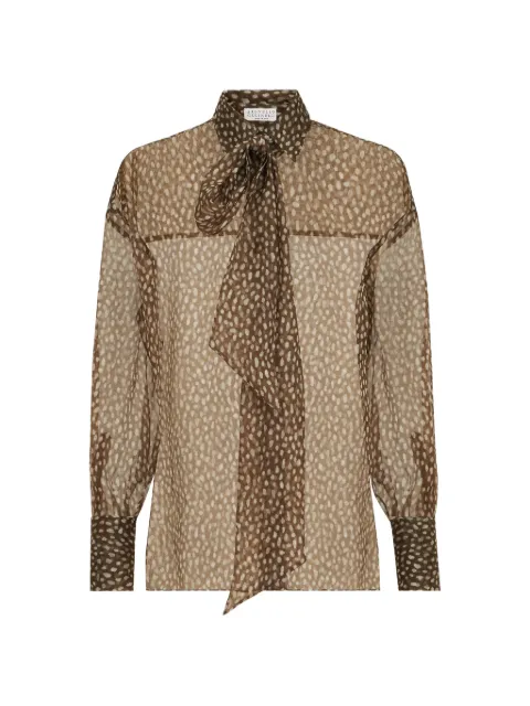 Brunello Cucinelli dapple silk organza shirt with neck-tie Brown MG961M2Z16C002