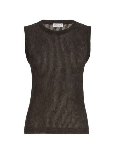 Brunello Cucinelli sparkling silk, alpaca and wool rib-knit top Brown MFR493700CHL46