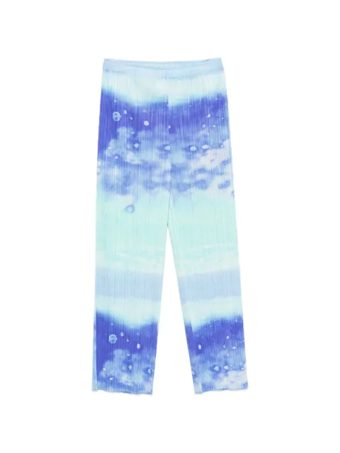 Pleats Please Issey Miyake pleated abstract-print trousers Blue PP66JF714