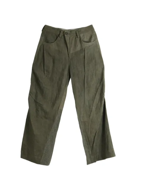 Ziggy Chen articulated flap panelled pinstriped trousers Green 0M2610523