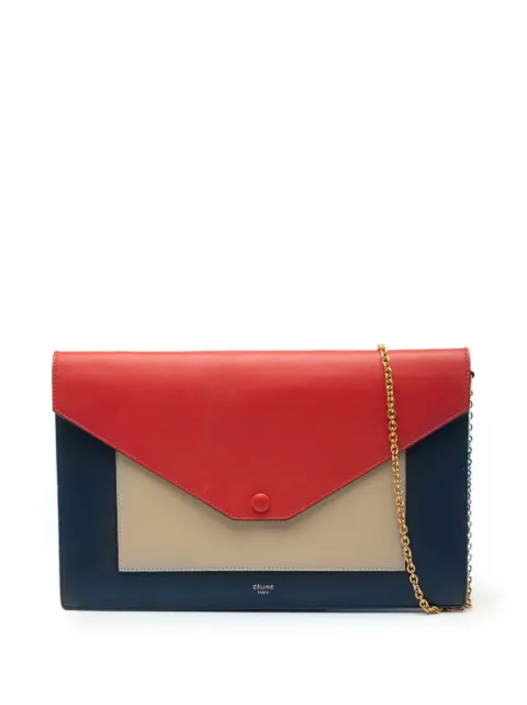 Celine Pre-Owned 2015 Large Tricolor Leather Pocket Envelope Flap on Chain crossbody bag Blue NPYSNROJD4GTCEXM