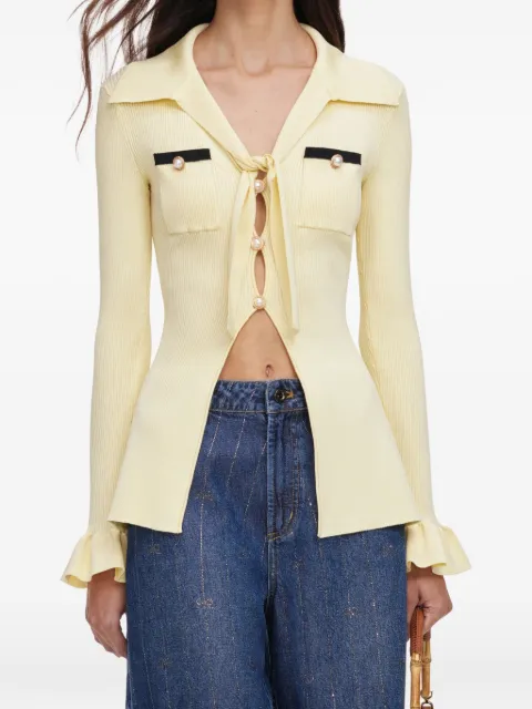 Self-Portrait pearl-embellished ribbed shirt Yellow PF26132TY