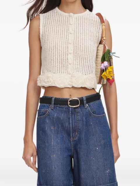 Self-Portrait floral-applique crochet top Neutrals PF26060TC