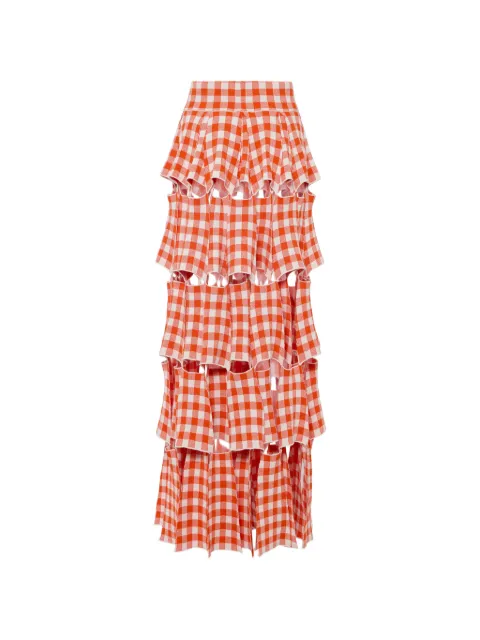 A.W.A.K.E. Mode gingham-print cut-out maxi skirt Red SS26KS01VY01