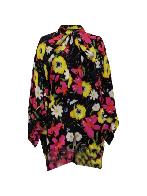 Balenciaga Pre-Owned floral-print tie-neck blouse Black BAPUUSCL743149W