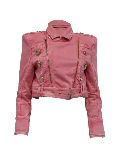 Balmain Pre-Owned belted cropped denim jacket Pink RFCPUUSCL743832W