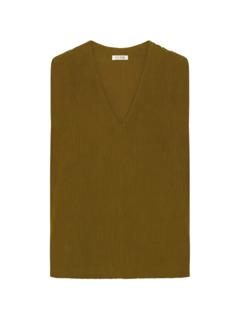 Black Crane V-neck corduroy vest Green CRCDV14