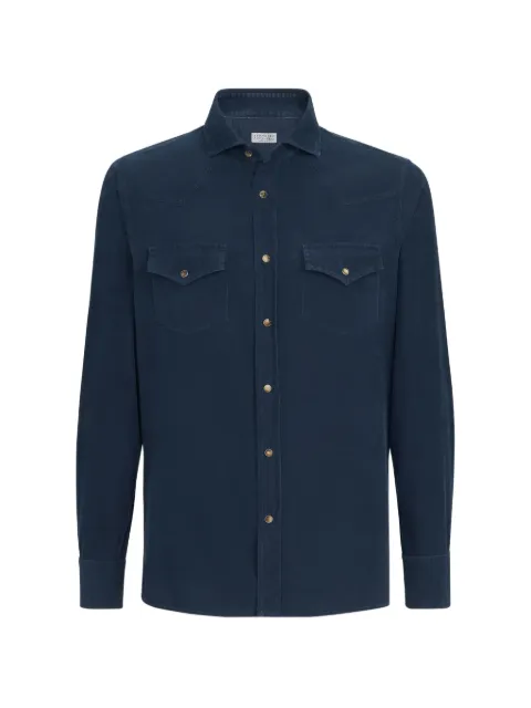 Brunello Cucinelli garment-dyed easy-fit western shirt in narrow-wale corduroy Blue ML6884008C7063
