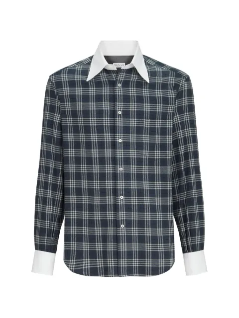 Brunello Cucinelli cotton and lyocell tartan flannel shirt with contrast Italian collar and cuffs Blue MY6550620C018