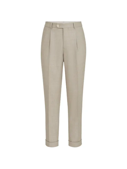 Brunello Cucinelli virgin-wool mouliné-twill trousers with pleat Neutrals MV436L00HC025