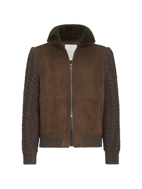 Brunello Cucinelli suede shearling and cashmere knit bomber jacket with Thermore® padding Brown MPMVS2054CYD79