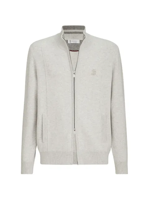 Brunello Cucinelli cashmere double knit cardigan with zipper and logo Grey M2219206GCN841