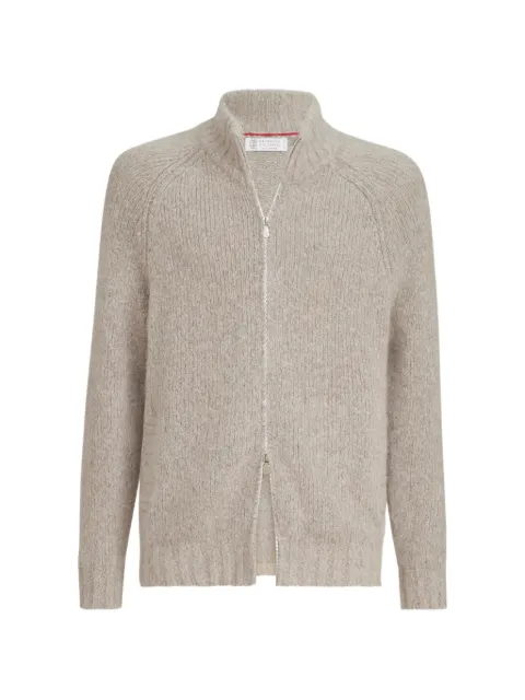 Brunello Cucinelli cashmere and silk high-neck cardigan with zipper Neutrals MET302116C9770