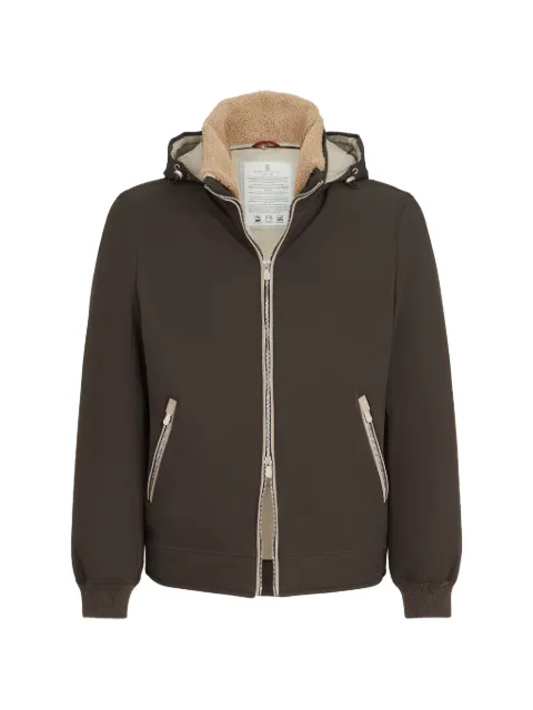 Brunello Cucinelli stretch bonded nylon down jacket with detachable hood Brown MV4061606C104