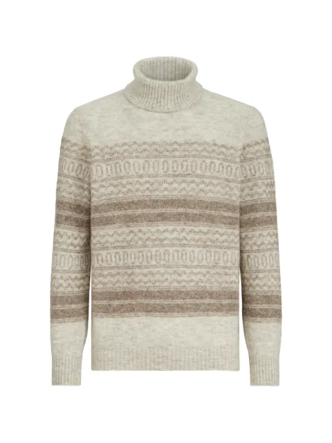 Brunello Cucinelli alpaca cashmere and wool nordic jacquard turtleneck sweater Neutrals MTF710003CBW82