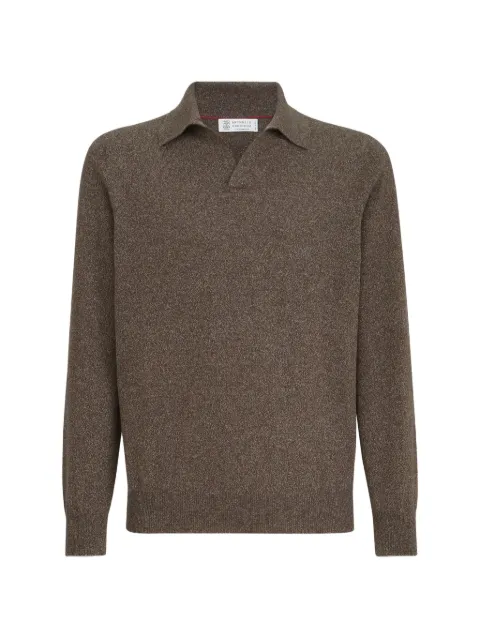 Brunello Cucinelli mouliné cashmere knit polo Grey MQS203805CU766