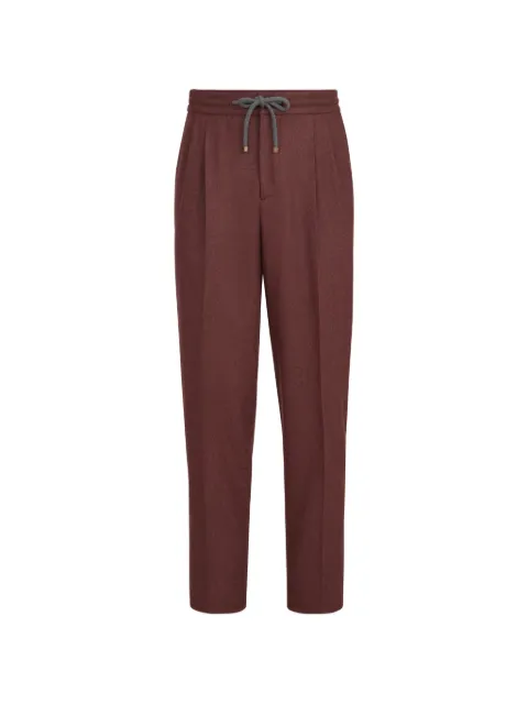 Brunello Cucinelli virgin wool and cashmere flannel trousers with drawstring and double pleats Red ME499E1710C017