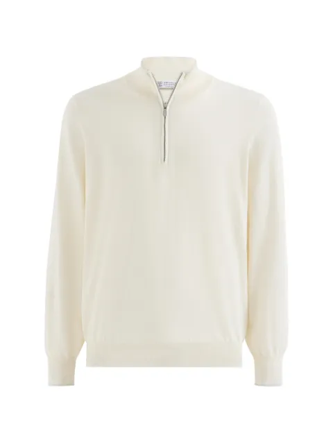 Brunello Cucinelli Sea Island cotton and cashmere lightweight sweater with half zip Neutrals MIS806004CO312