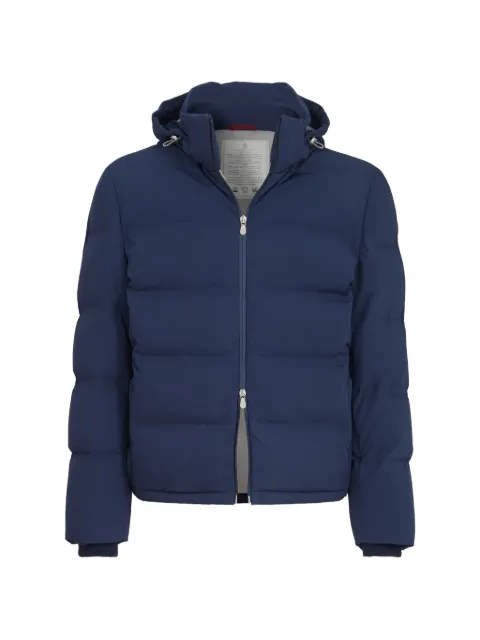 Brunello Cucinelli stretch bonded nylon down jacket with heat-bonded seams and detachable hood Blue MV4061836C105