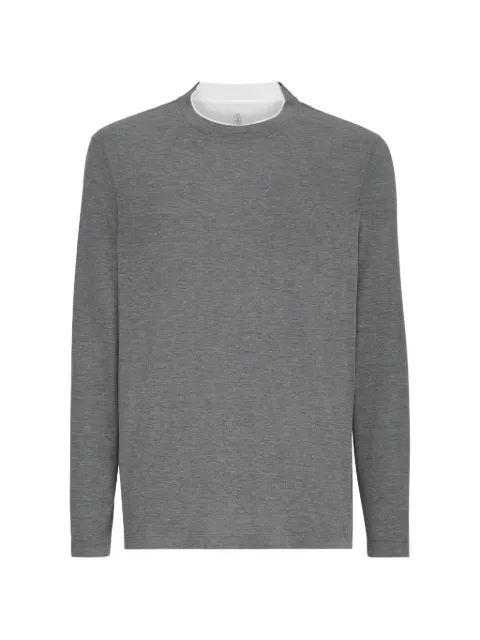 Brunello Cucinelli silk and cotton lightweight-jersey long-sleeve crew-neck T-shirt with contrast-detail Grey MH8367433CWD40