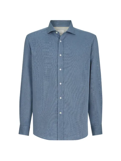 Brunello Cucinelli cotton and cashmere denim-effect diagonal shirt with spread collar Blue MY6120627C016