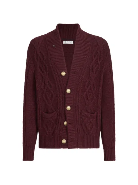 Brunello Cucinelli cashmere feather-yarn cable-knit cardigan with metal buttons Red MA2301006C9763