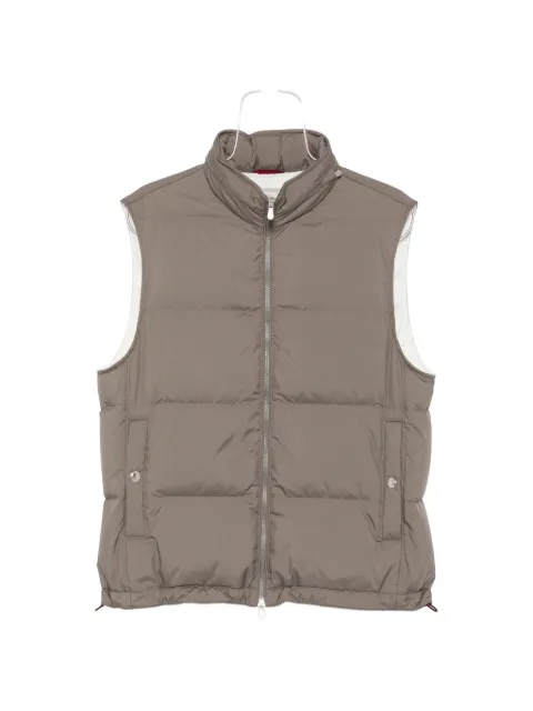 Brunello Cucinelli lightweight techno-fabric down vest with packable hood Green MV4081611CDX44