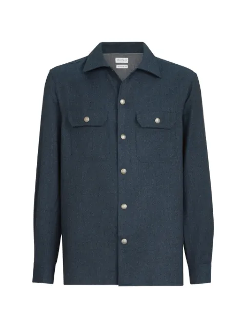 Brunello Cucinelli virgin-wool flannel overshirt with spread-collar and chest-pockets Blue MY6660721C010