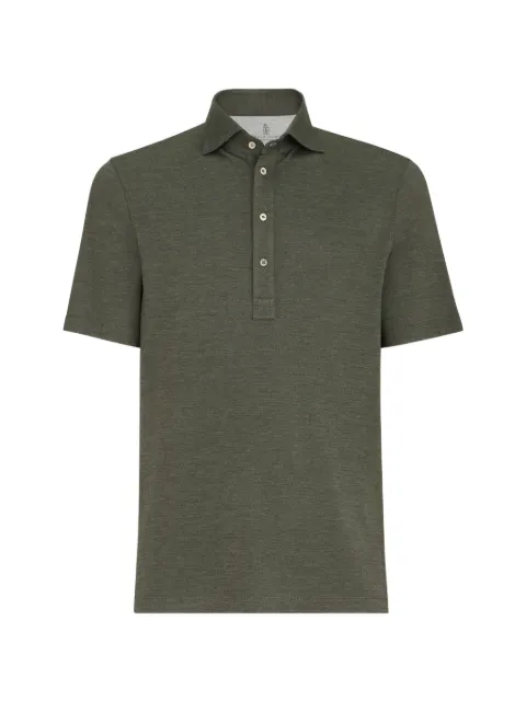 Brunello Cucinelli virgin wool, silk and cotton piqué polo shirt with spread collar Green MM8543915C005