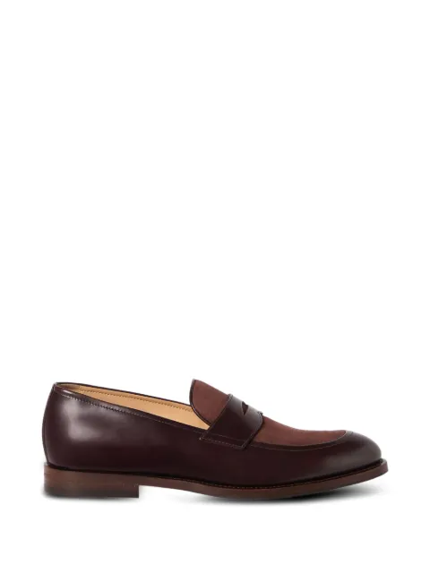 Brunello Cucinelli polished calfskin and suede penny loafers Brown MZUFXEU678CKC46