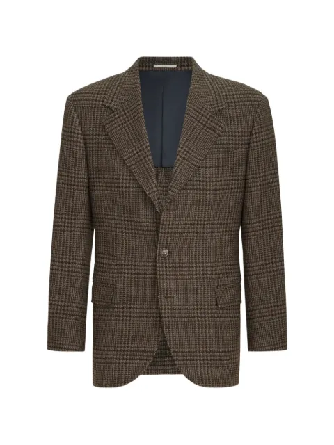Brunello Cucinelli cashmere Prince of Wales tailor blazer Brown MV4668BTC7C016