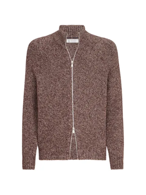 Brunello Cucinelli virgin wool, silk and cashmere chiné cardigan with zipper Red MNX506116C9763