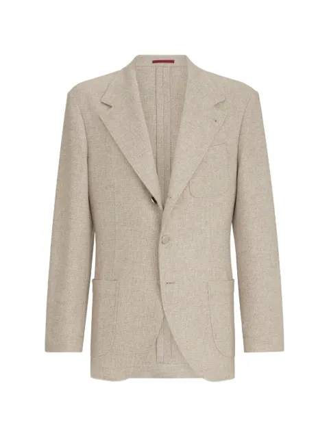 Brunello Cucinelli cashmere-panama deconstructed blazer with patch pockets and metal buttons Neutrals MV4465BND8C311