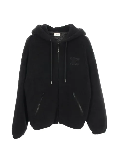 Celine Pre-Owned 2010s Triomphe zip-up hooded fleece wool jacket Black 1071324