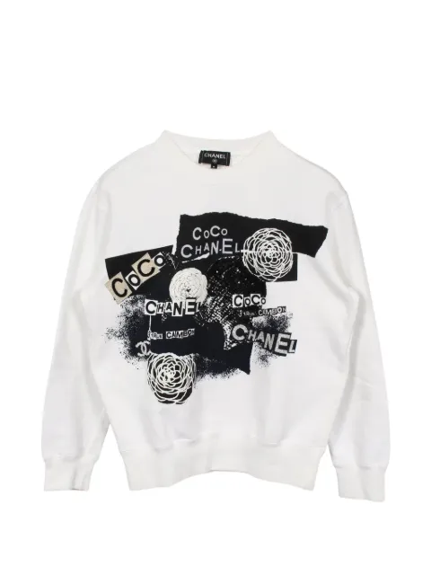 CHANEL Pre-Owned 1986-1988 Camellia Coco Mark sweater White 1061994