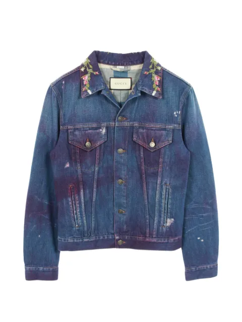 Gucci Pre-Owned 2020s floral-embroidered studded denim jacket Blue 1050383