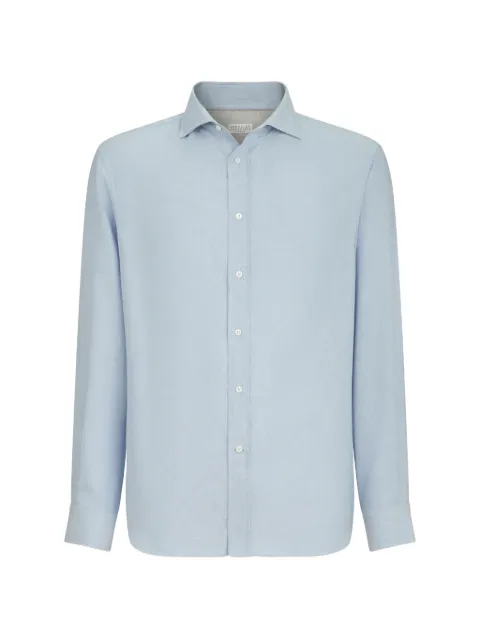 Brunello Cucinelli cotton and cashmere denim-effect diagonal shirt with spread collar Blue MY6120627C011