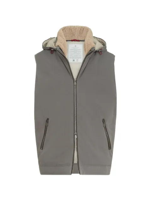 Brunello Cucinelli waxed techno-cotton down vest with detachable hood Grey MG5451656CCO38