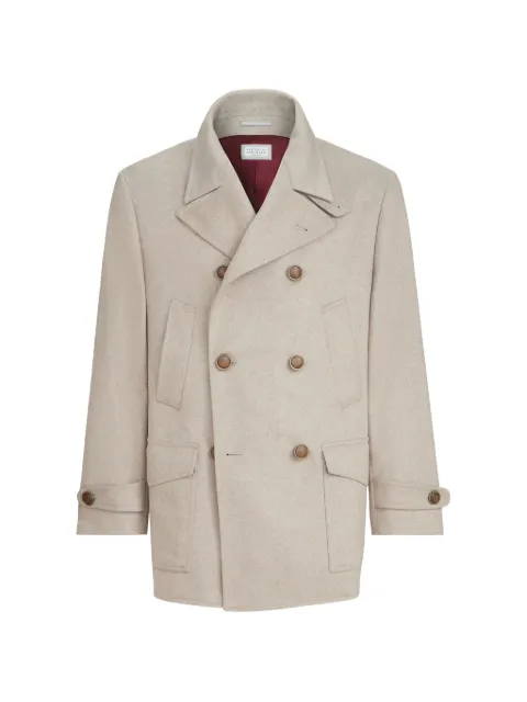 Brunello Cucinelli cashmere chevron flannel four-pocket pea coat Neutrals MV4607029HC034