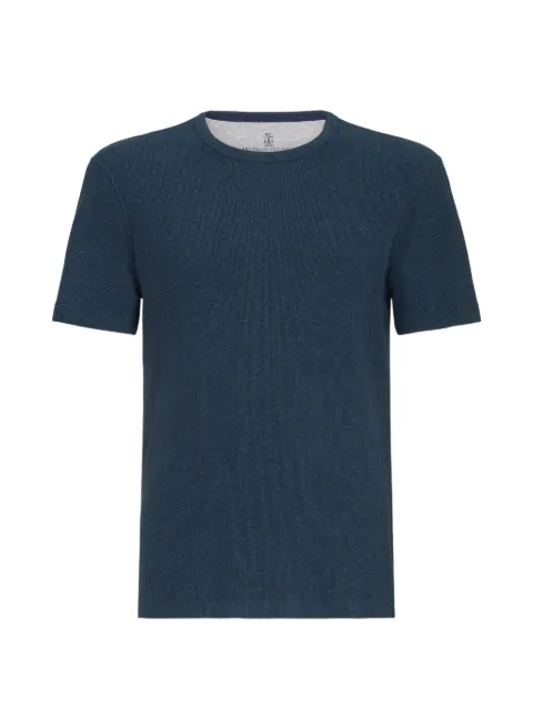 Brunello Cucinelli denim-effect ribbed cotton jersey crew-neck T-shirt Blue MM8511336C2220