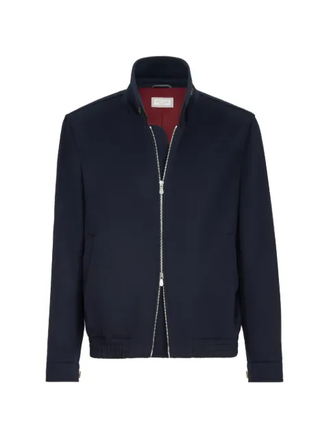 Brunello Cucinelli virgin wool beaver cloth bomber jacket with zipper Blue MV4676379C006