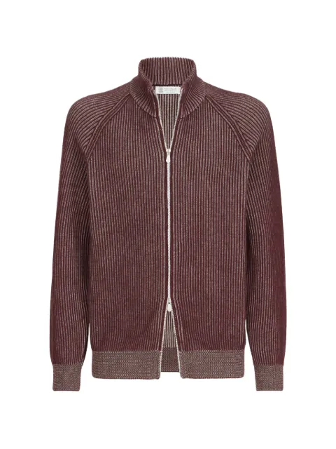 Brunello Cucinelli cashmere vanisé English rib high-neck cardigan with zipper Red M22700506CNH22