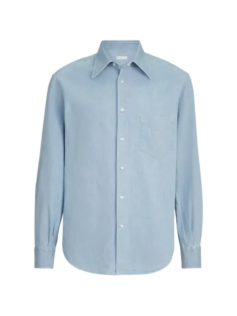 Brunello Cucinelli lightweight denim shirt with Italian collar and chest pocket Blue MH1920621C8331