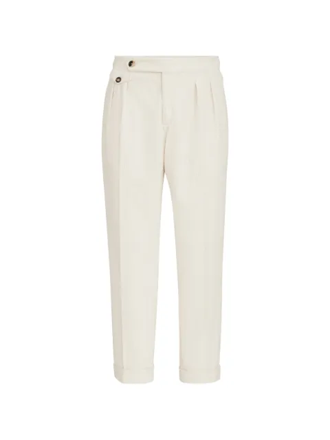 Brunello Cucinelli garment-dyed trousers in cotton corduroy with reversed double pleats and waist tabs Neutrals M280NM5030C6007