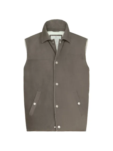Brunello Cucinelli suede down vest with shirt-style collar Grey MPCLF2047CWD18