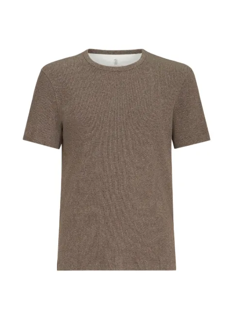 Brunello Cucinelli denim-effect ribbed-cotton-jersey crew-neck T-shirt Brown MM8511336C2266