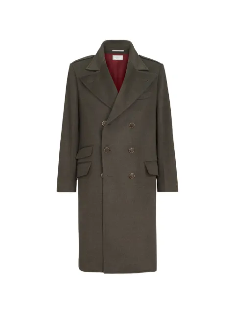 Brunello Cucinelli lightweight virgin-wool cloth one-and-a half breasted coat with peak-lapels Green MV4679141HC014