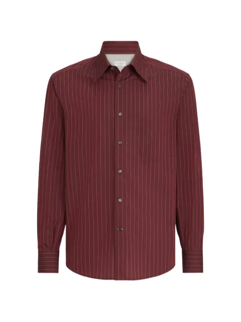 Brunello Cucinelli double pinstripe cotton overshirt with Italian collar and chest pocket Red MY6600621C039